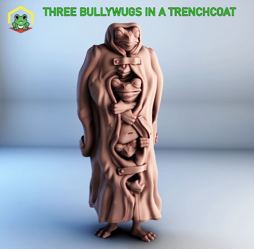 Totally NOT 3 Bullywugs in a Trench Coat Frog NPC 28mm Scale DND D&D Mini TW