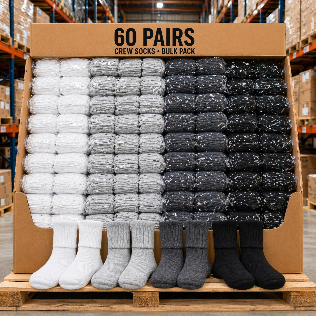 Bulk Pack 60 Pairs Men's Classic Crew Socks White Grey Black Mixed Lot Wholesale