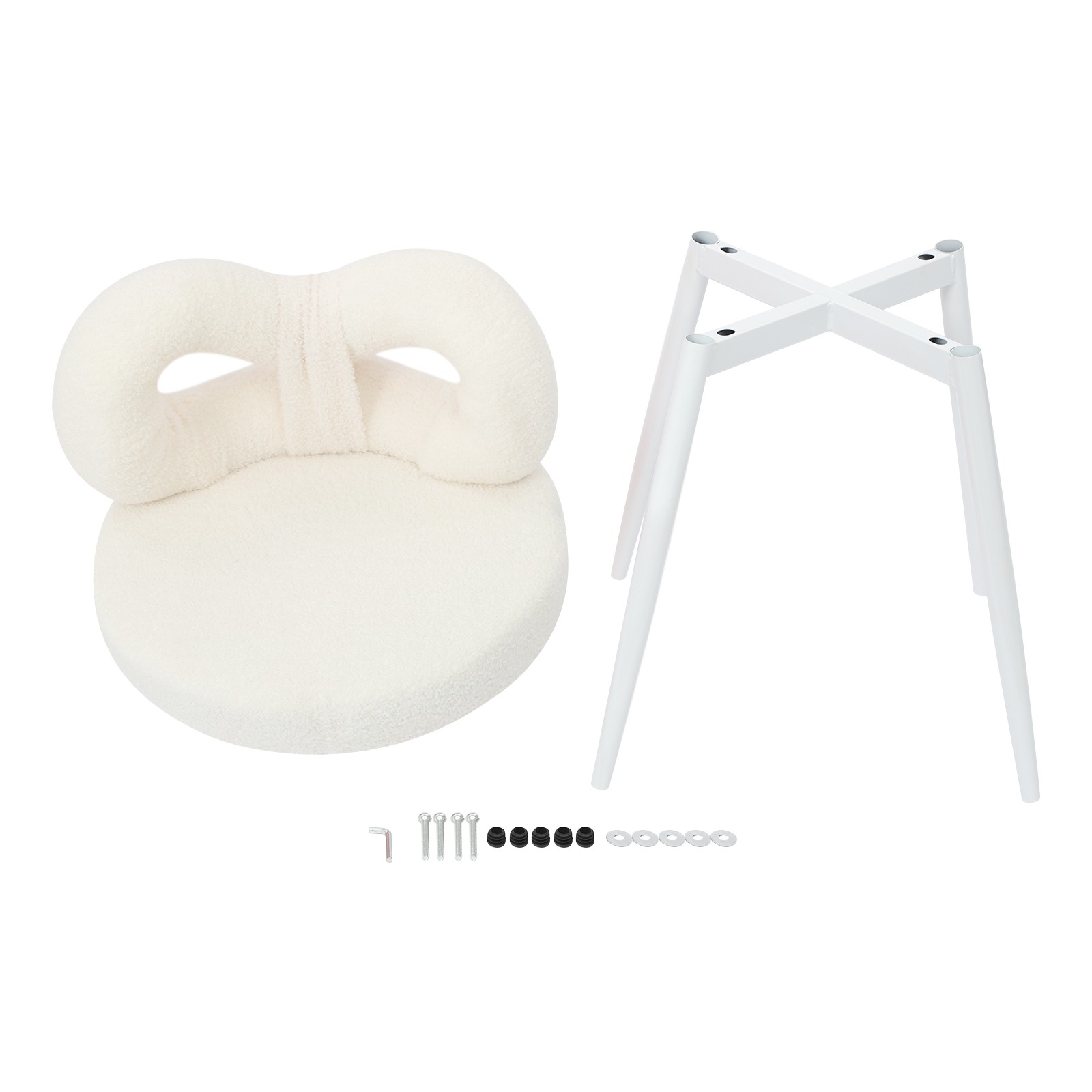 Vanity Chair with Cute Bow Backrest & Wheels 360° Rolling Makeup Seat White