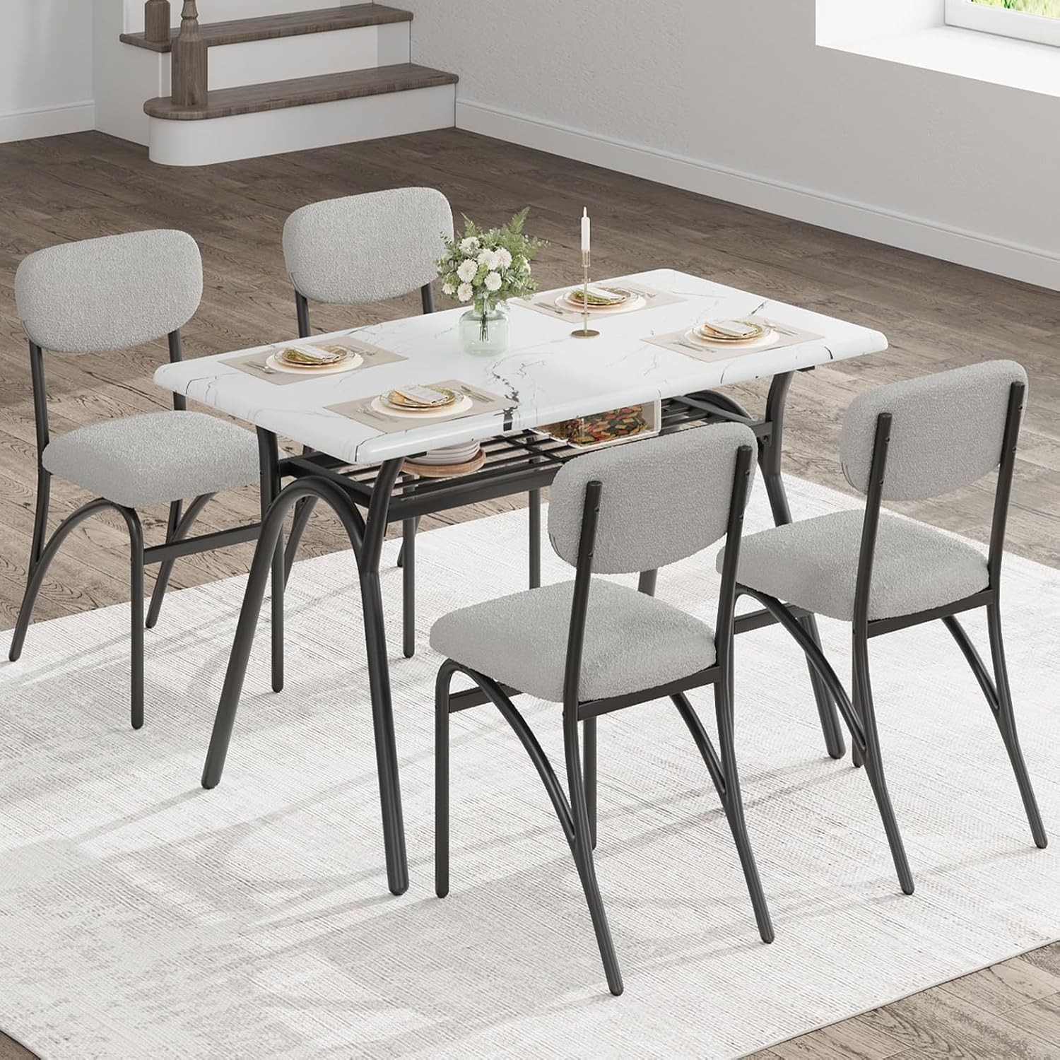 5 Piece Dining Table Set for 4, Kitchen Table with 4 Chairs Rectangular Table