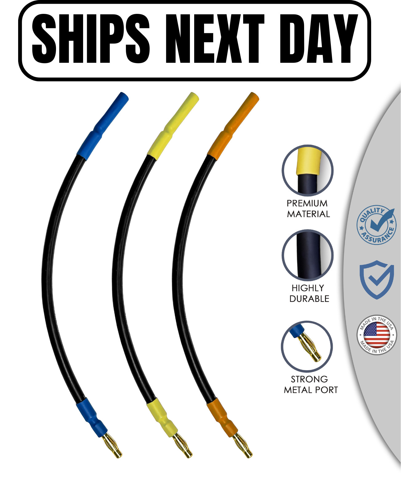 RC ESC Extension Leads Set of 3 - 4mm Bullet 10AWG Silicone 6" Male to Female