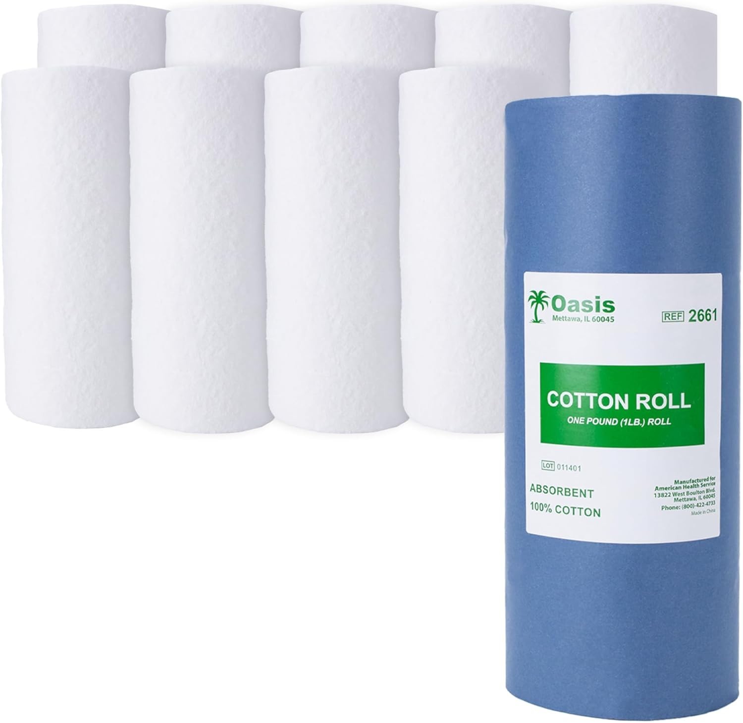 Oasis 1lb 100% Cotton Roll – Non-Sterile, Soft, Highly Absorbent, 10 Count