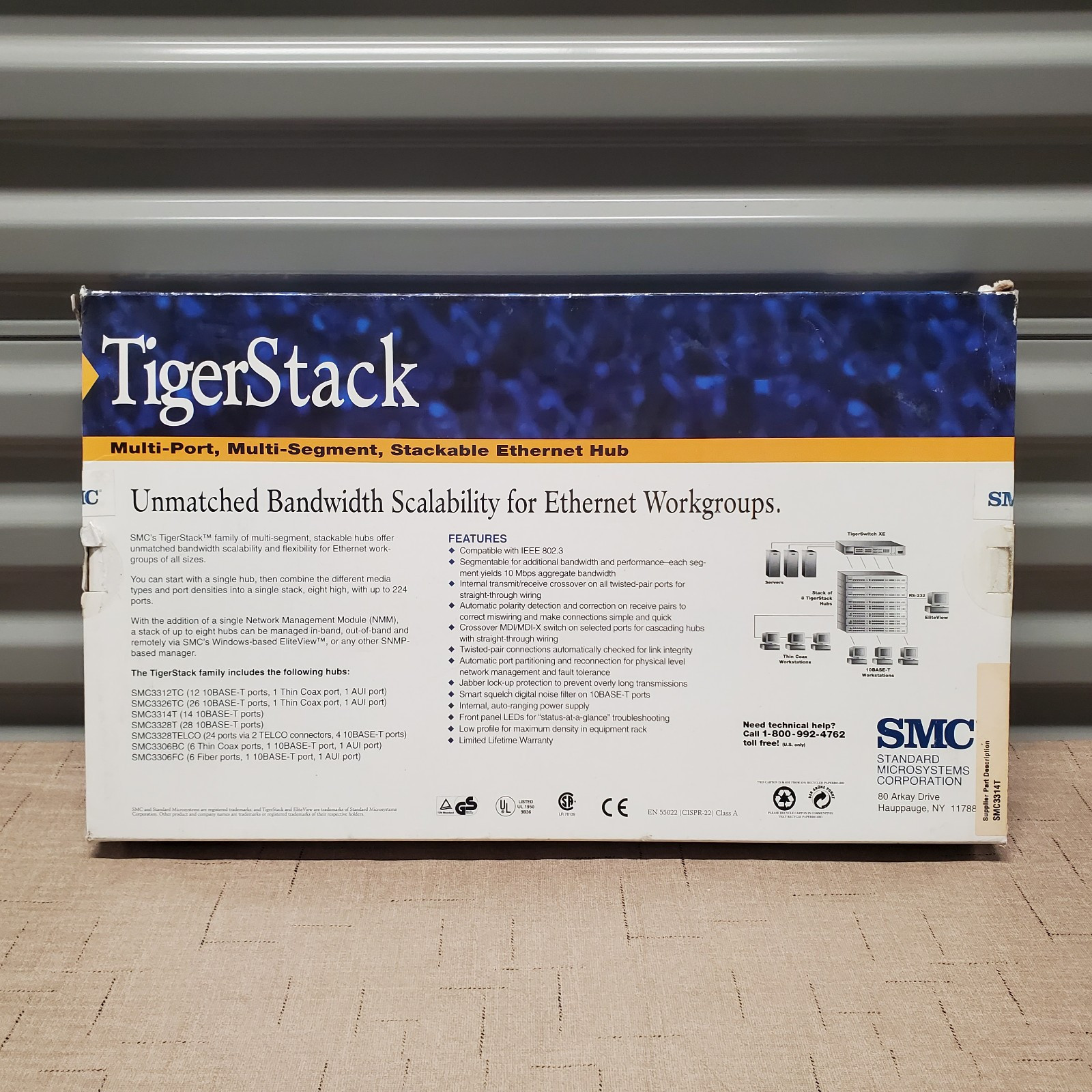 VTG Y2K SMC TigerStack 3314T 14-Port Ethernet Hub Stackable SMC3314T - OPEN BOX