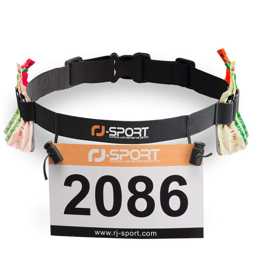RJ-Sport Race Number Belt - Triathlon BIB Holder One Size, 01 Black