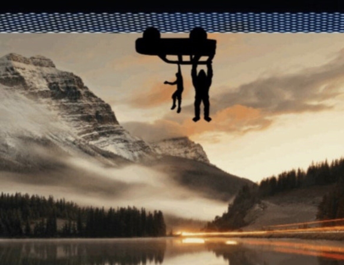 Tiny Man and Bigfoot Hanging from SUV Car Decal