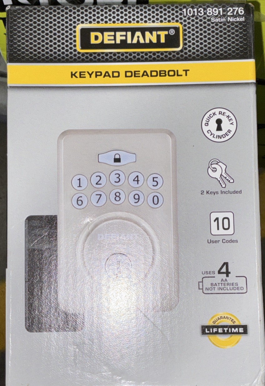 Defiant Keypad Deadbolt Satin Nickel 10 User Codes 2 Keys Model 1013-891-276