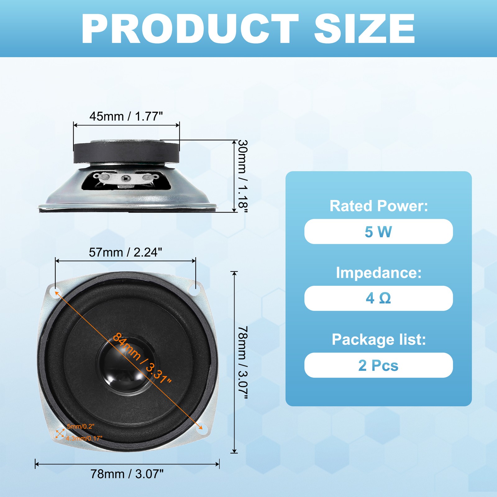 2Pcs 5W 4Ohm Small Speakers Square Micro External Magnet Speaker 45mm Black