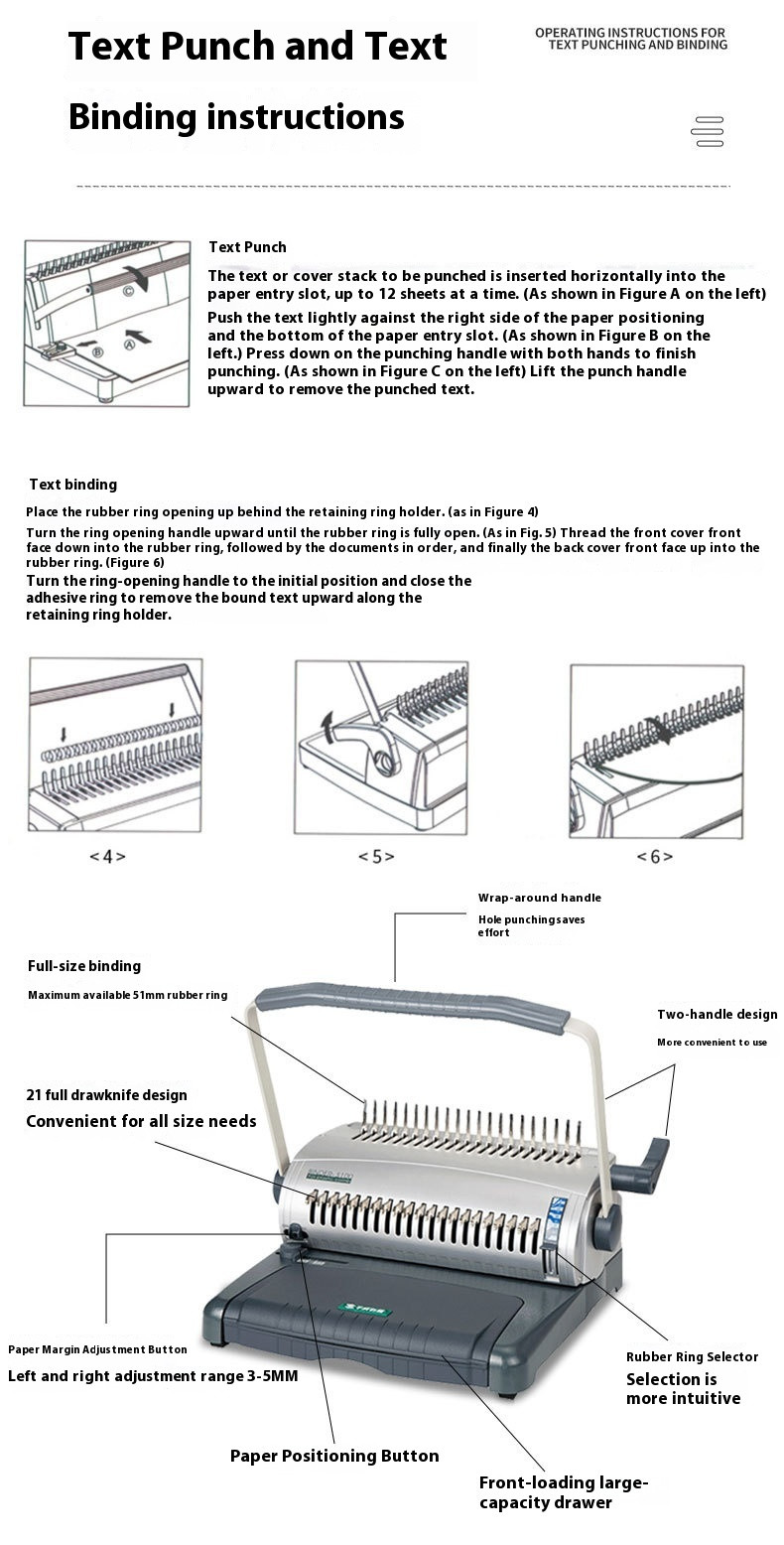 S100 Manual Comb Type Rubber Ring Strip Binding Machine Hole Punching Tool