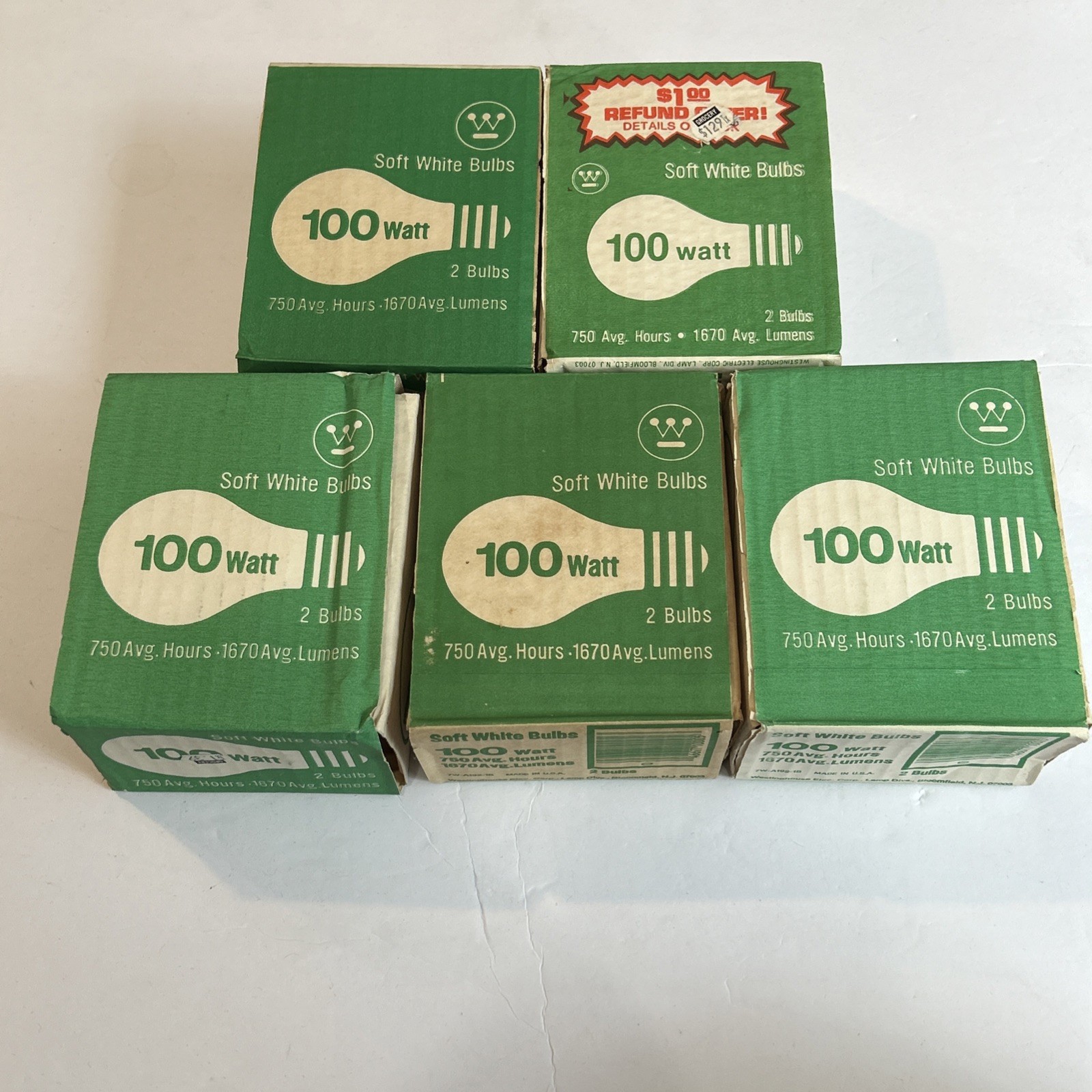 Vintage Westinghouse 100 W  Soft White Bulbs NOS – Five 2-Packs ( 10 Bulbs)