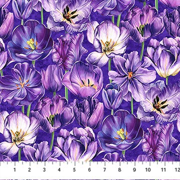 Cotton Tulip Garden Flowers Floral Purple Fabric Print by Yard D136.26