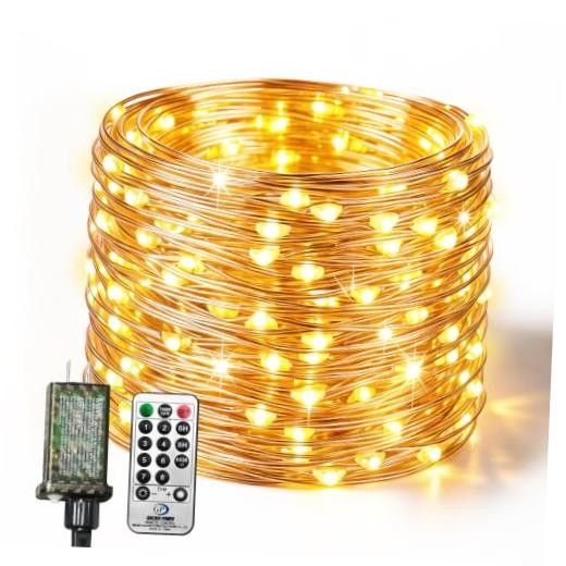 Fairy Lights Plug in with Remote, 33FT 100 LED Twinkle 1 Pack-33FT Warm White