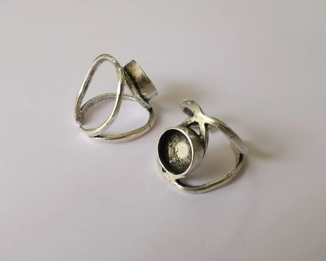 Ring Setting Blank Cabochon Mounting Adjustable Base Bezel Antique Silver Brass