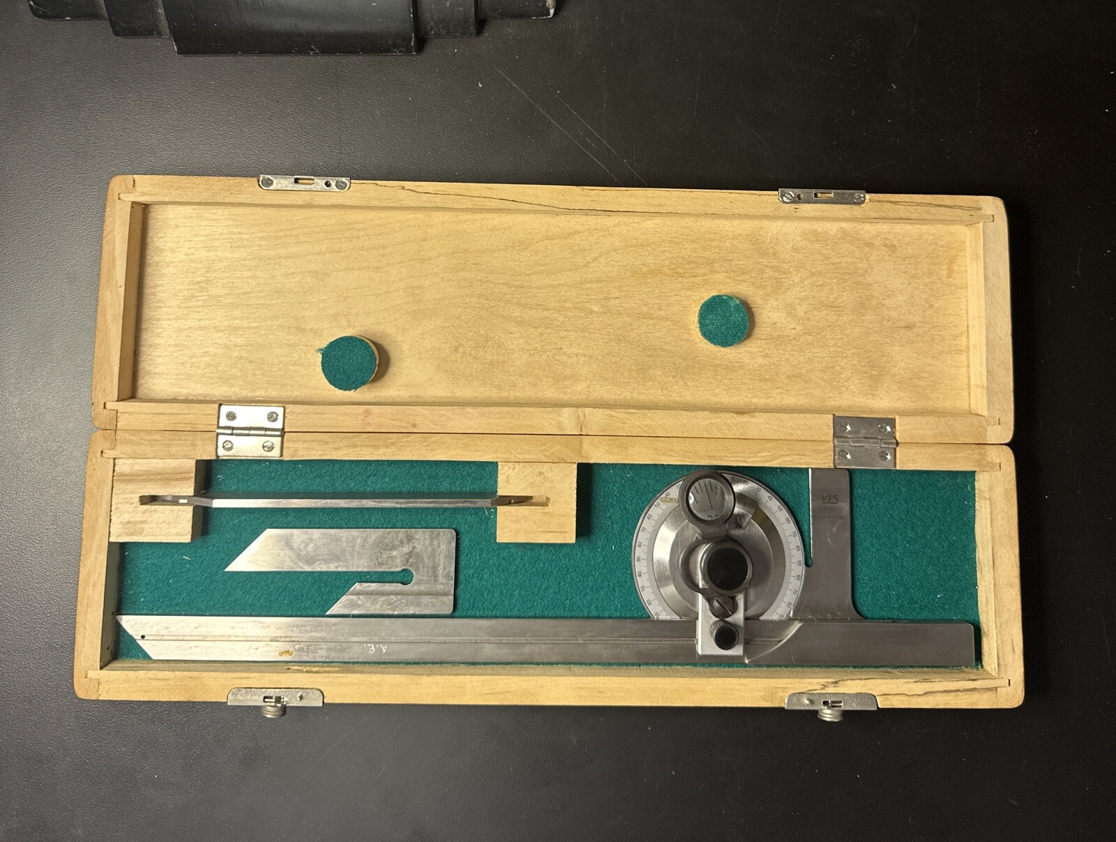 VIS BEVEL PROTRACTOR SET 6” & 12” Machinist Tool Maker Box Find POLAND