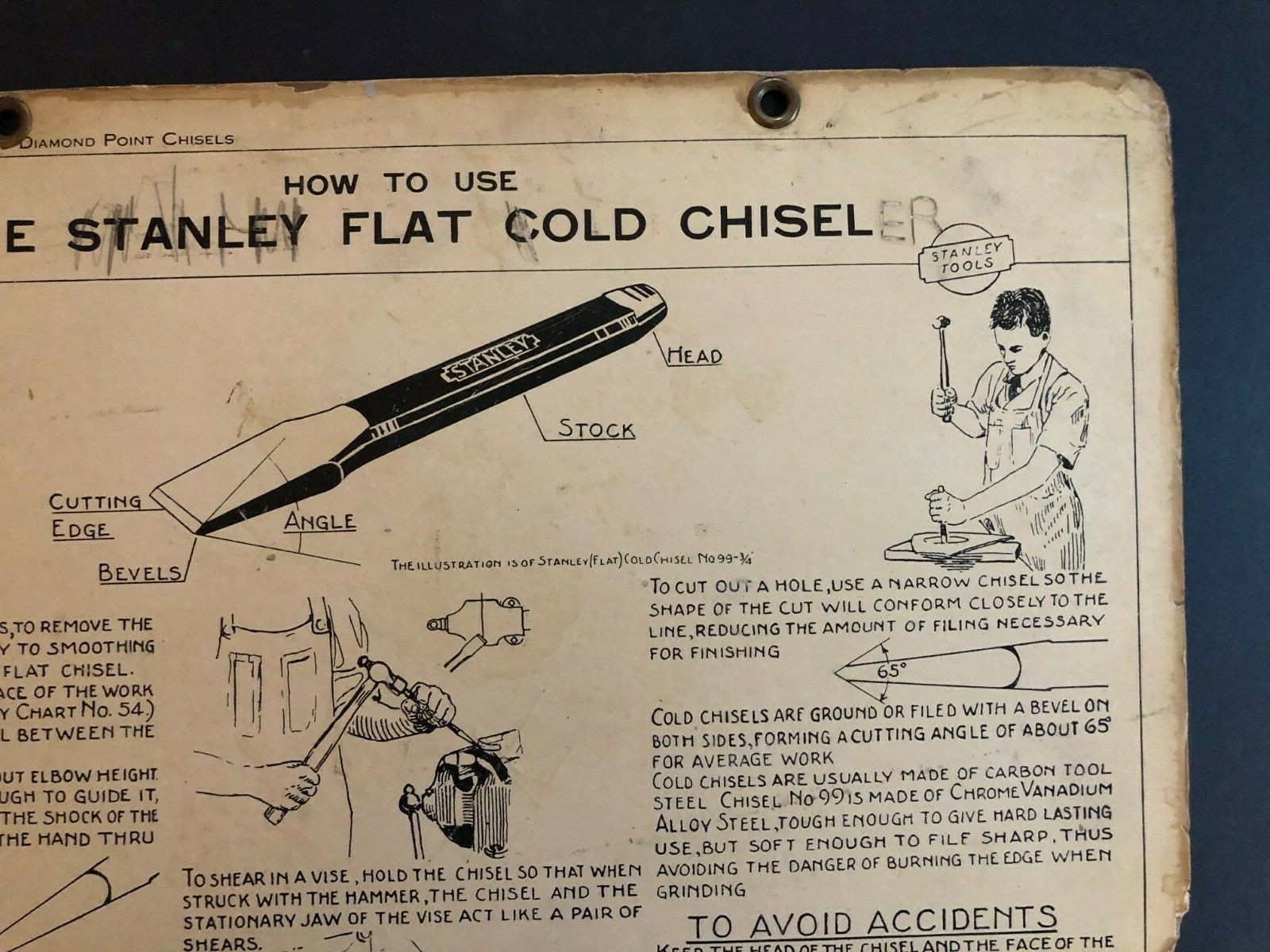 Vintage 1933 Stanley Tools Double Sided Pressboard Instructional Chart (10 / 14)