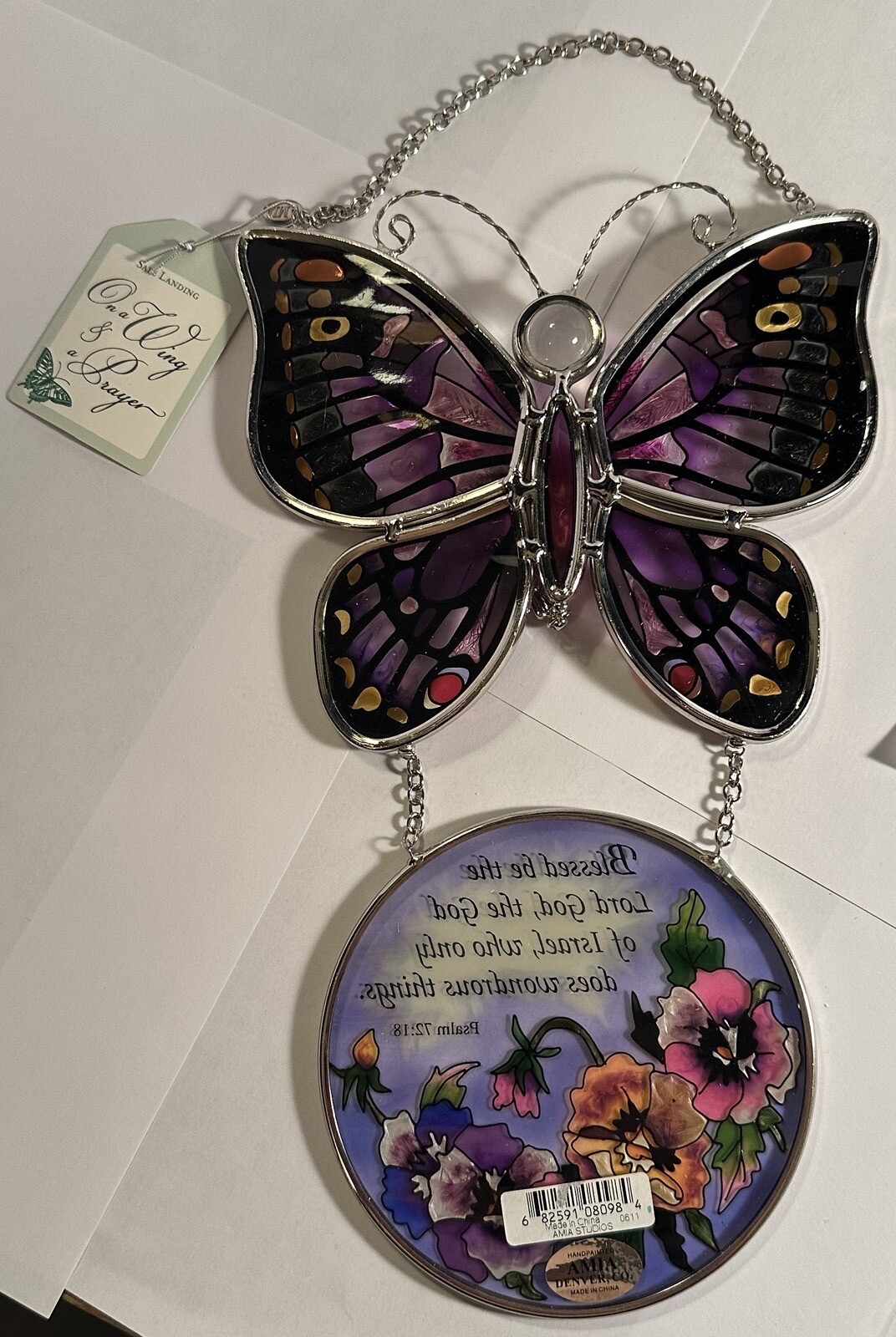 AMIA 10.5” Butterfly Hanging Suncatcher Safe Landing Message On A Wing A Prayer