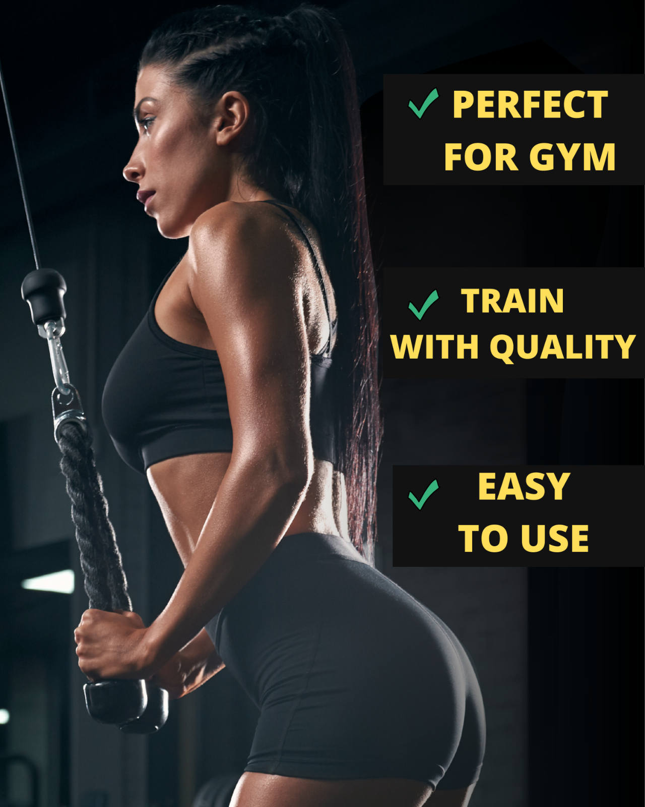Tricep Rope Cable Attachment with 2 Exercise Handles + 3 Carabiner Clips