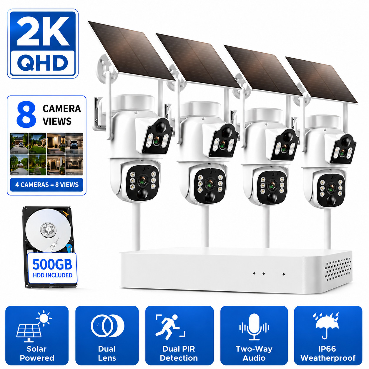 Security Camera System Wireless Solar Panel Outdoor WIFI Home 10CH NVR CCTV Set