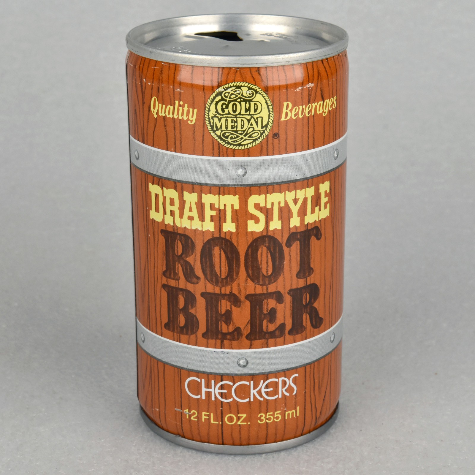 VTG 1970s Checkers Root Beer Soda Pop Can 12oz 355ml Steel Louisville Kentucky