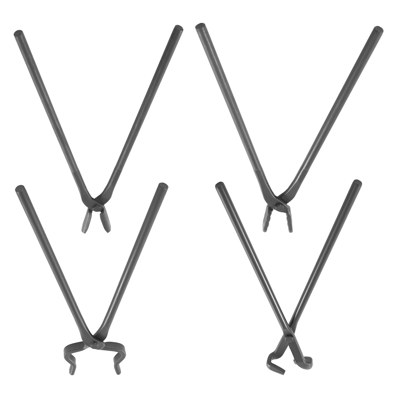4pc Blacksmith Tongs Kit Flat V Bit Blade Wolf Jaw Carbon Steel Forging Tools