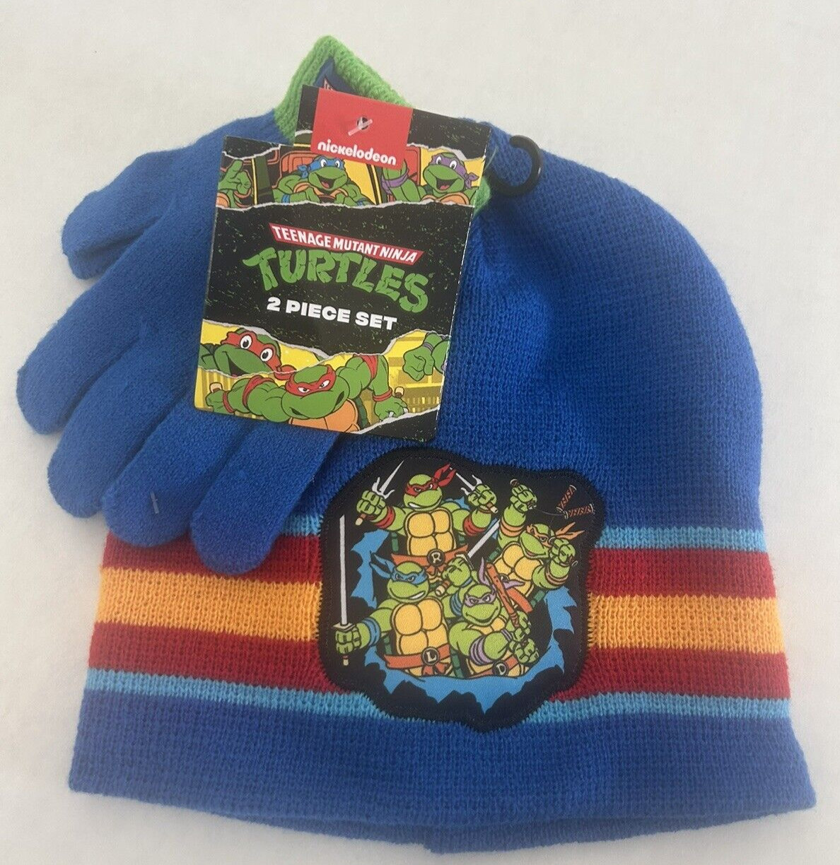 TMNT Teenage Mutant Ninja Turtles Knit Beanie & Mitten Set Kids Nickelodeon BxW