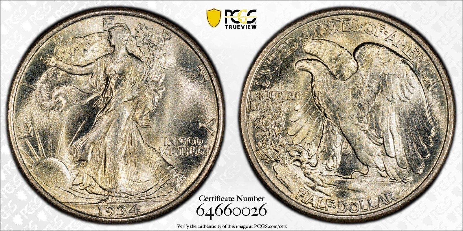 1934 Walking Liberty Silver Half Dollar - PCGS MS 66 - Gold Shield