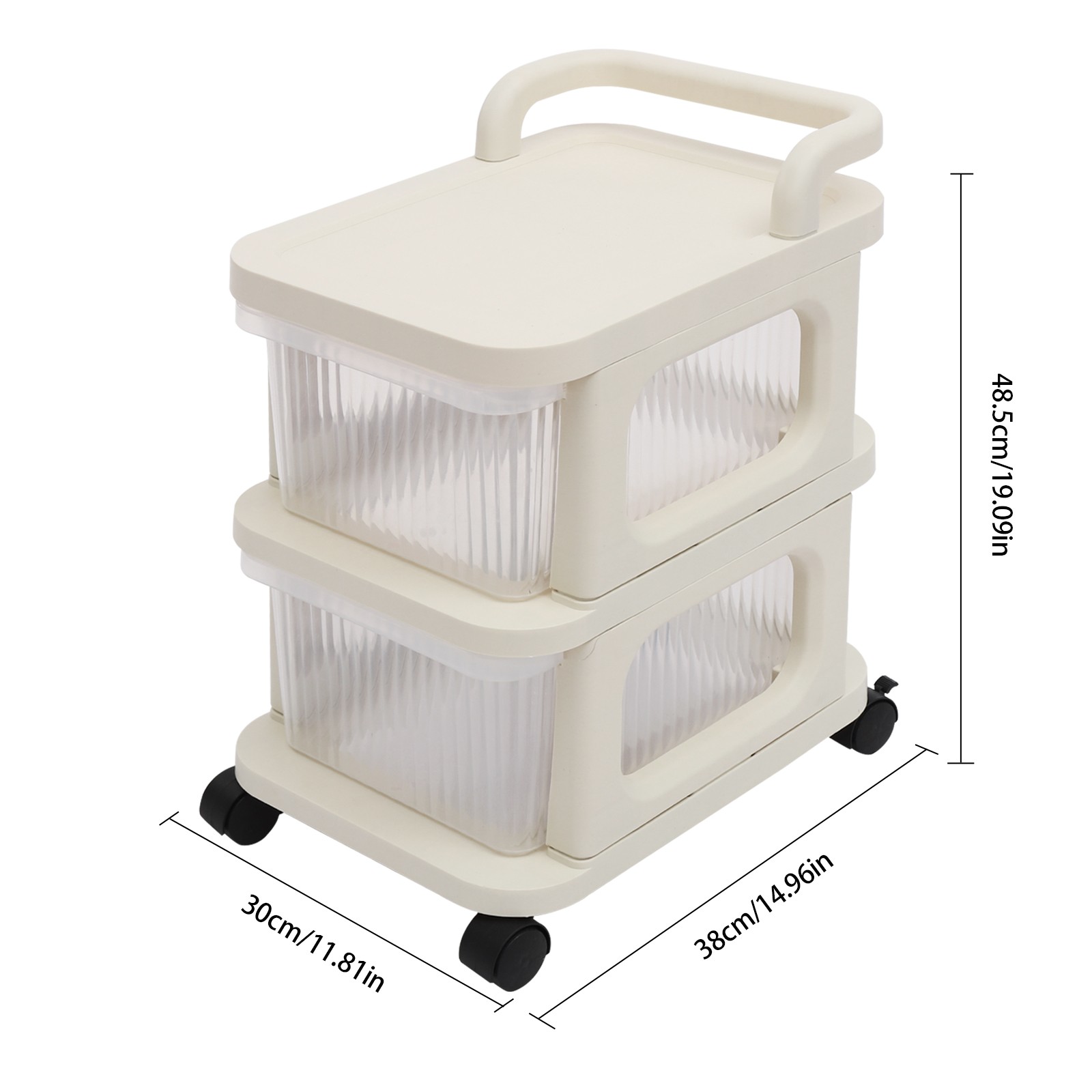 2-Drawer Plastic Rolling Storage Cart with 4 Universal Wheels