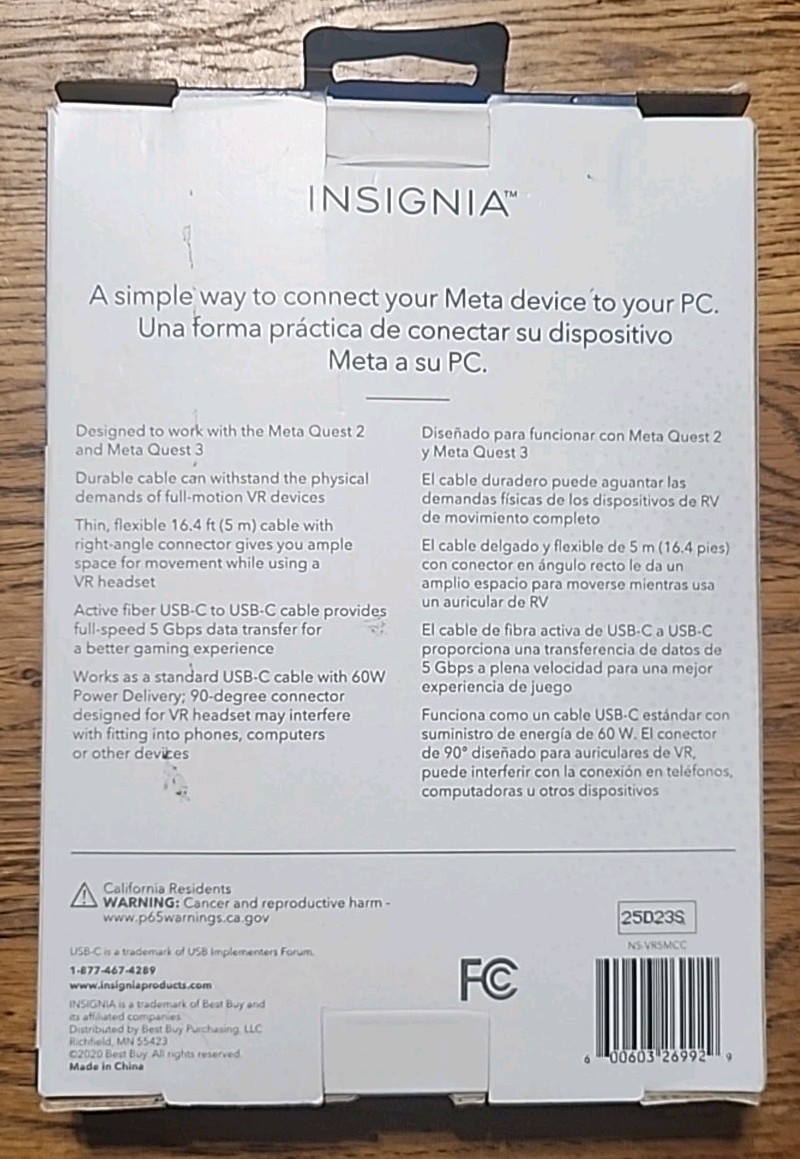 Insignia- 16.4' USB-C Virtual Reality Headset Cable for Oculus Quest 2 - In Box