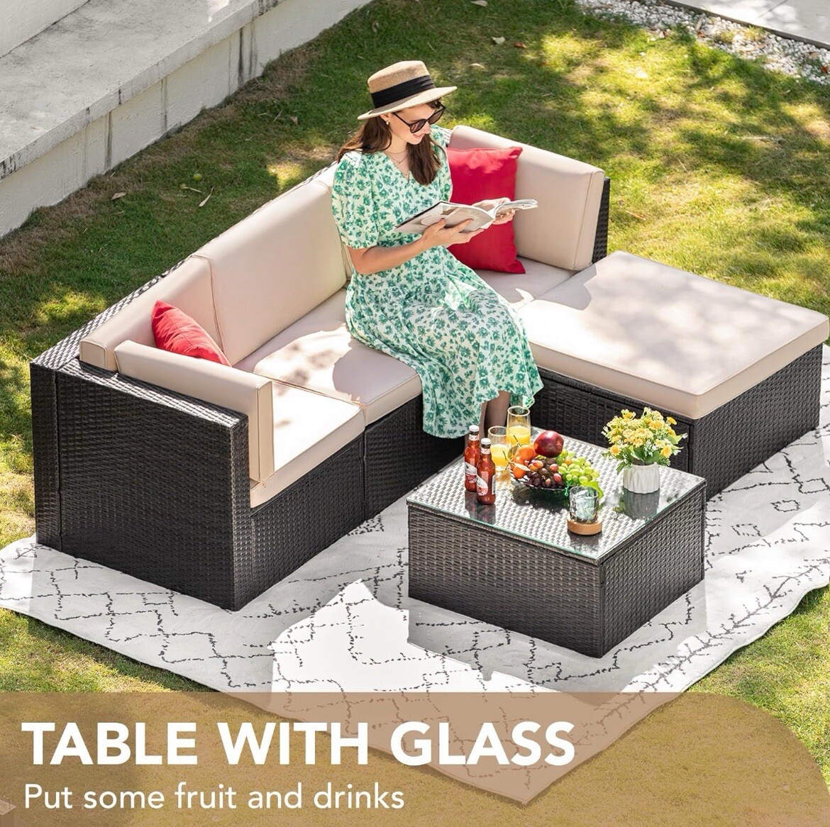 DEVOKO 5 PEICE ALL WEATHER OUTDOOR FURNITURE SET