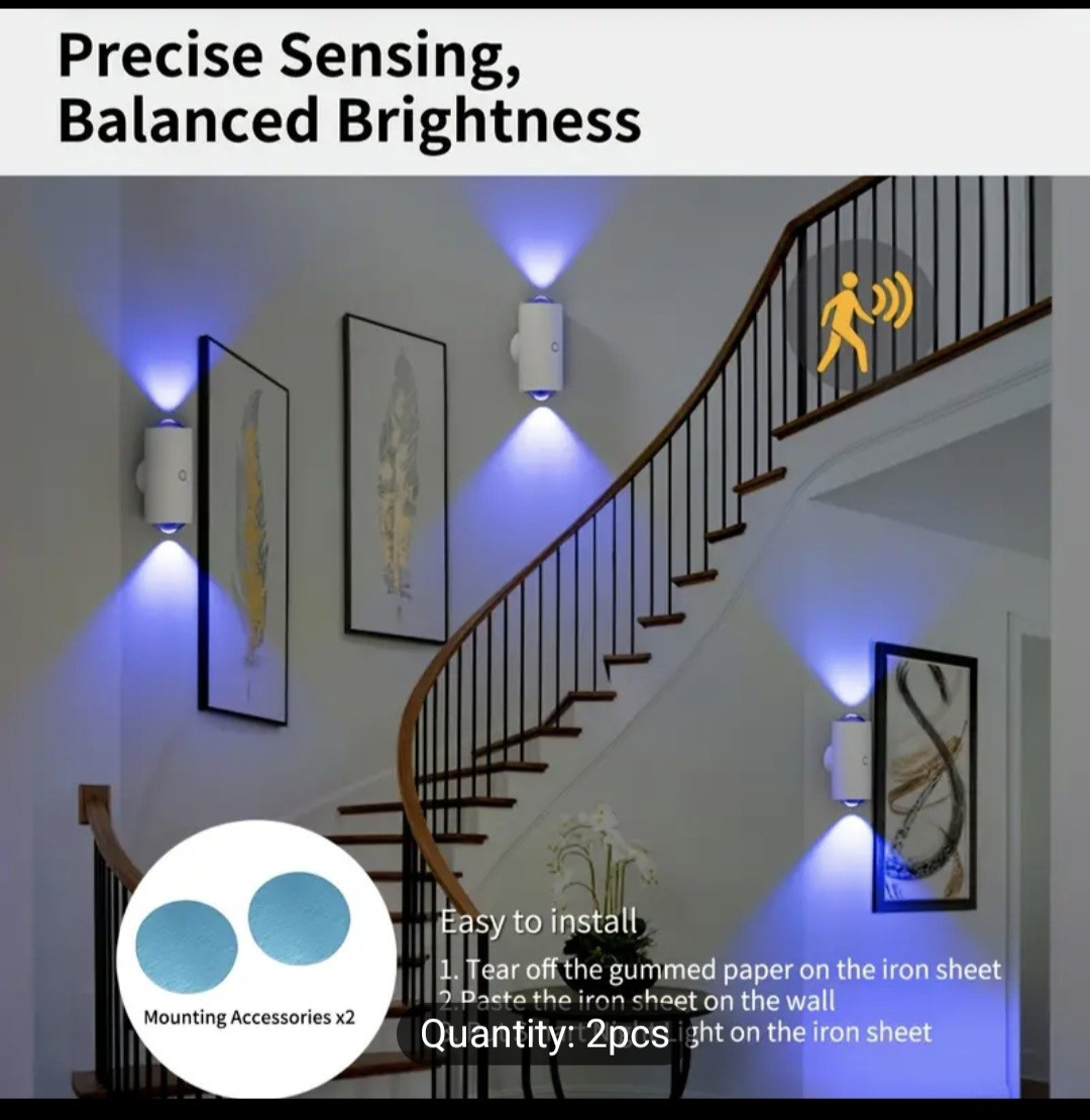 2pcs Rechargeable LED Night Light With Motion Sensor Wall Scone
