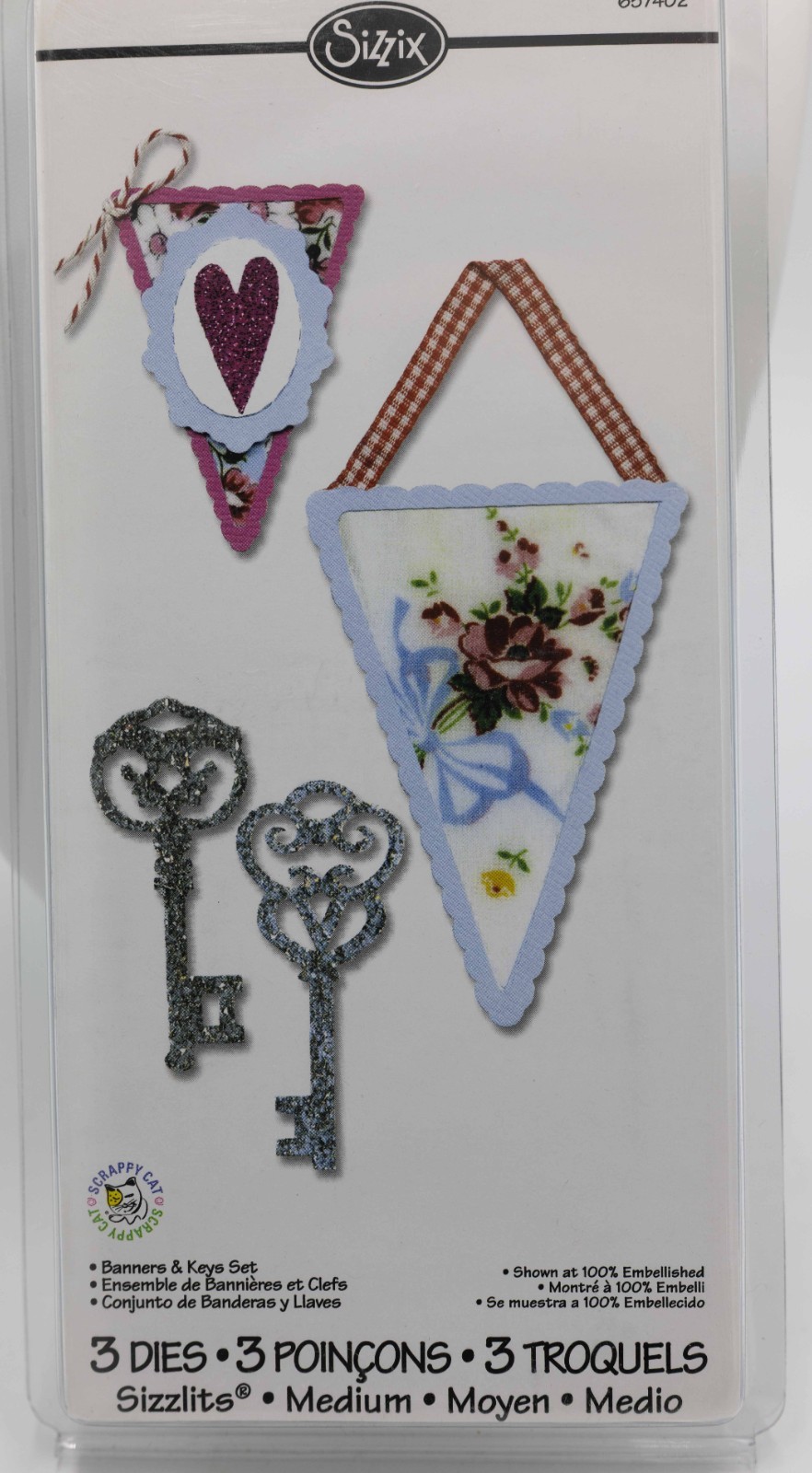 SIZZIX--3 SIZZLITS MEDIUM DIES BANNERS & KEYS SET