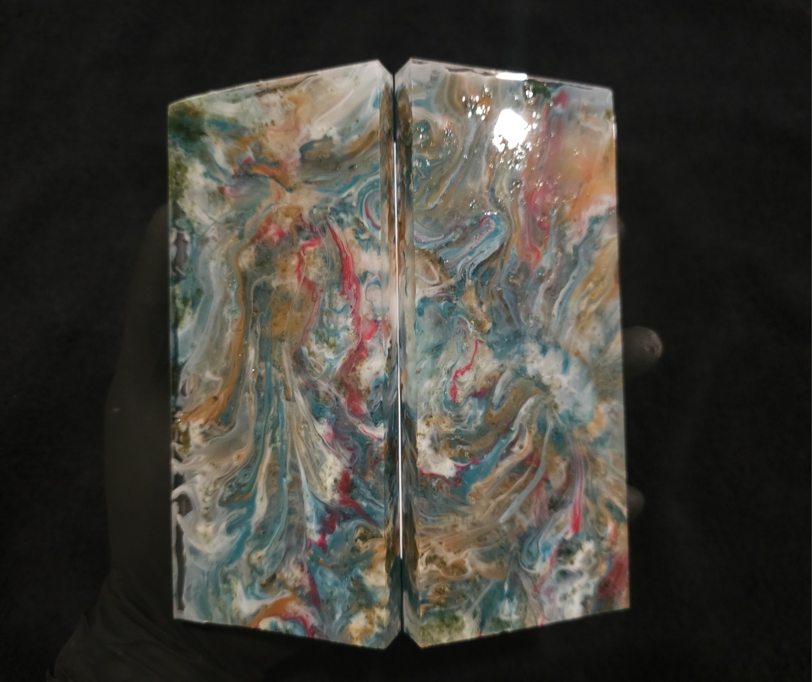 Resin Knife Scales - Tidepool - Handmade Epoxy Handle Material - 5¾" × 2½" × ⅜"