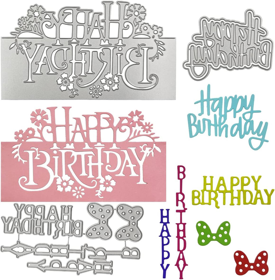 Happy Birthday Metal Cutting Dies Set with Butterfly Embossing Templates