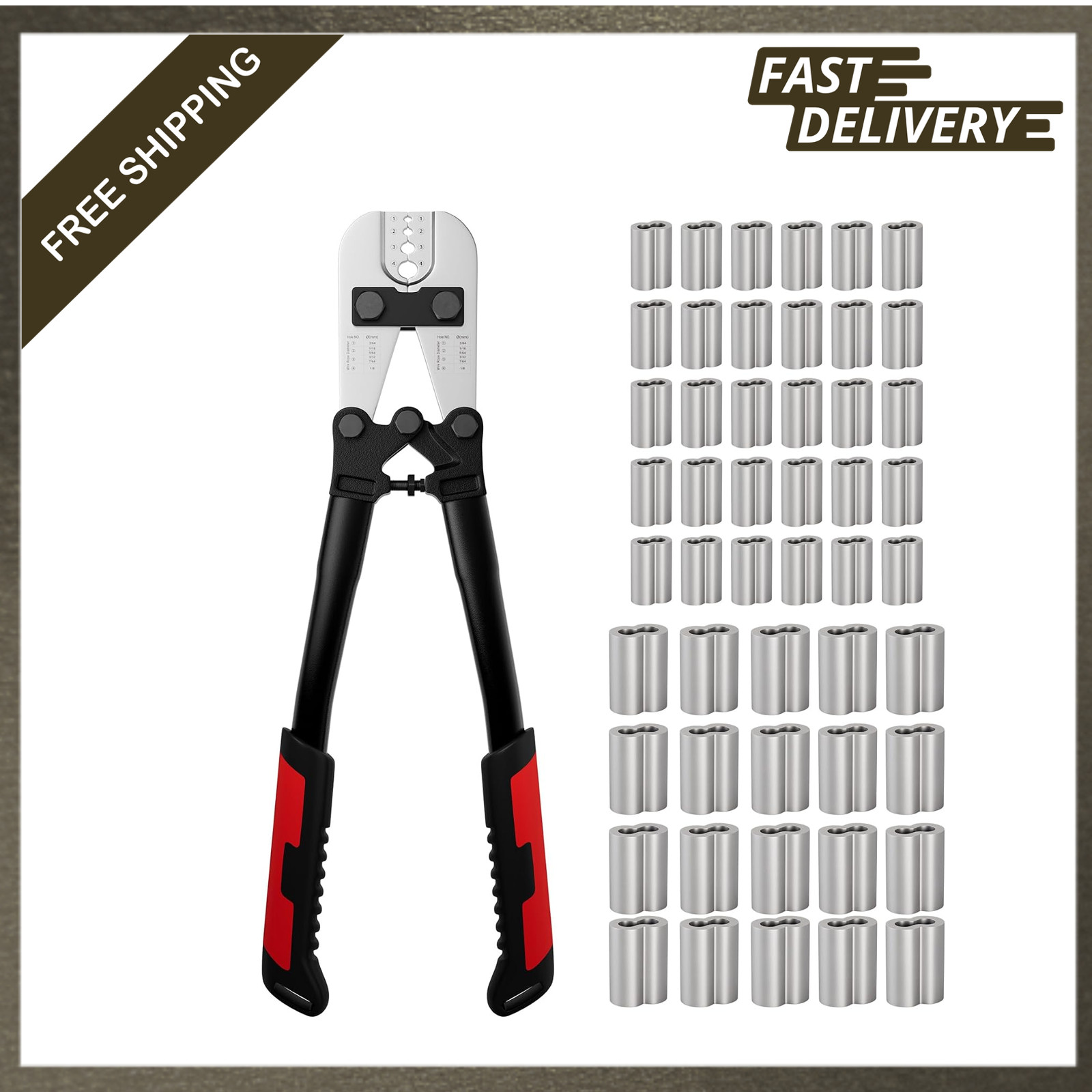 Wire Rope Crimping Tool Steel Crimper 1/8 Model 50pcs Alum Sleeves for Railing