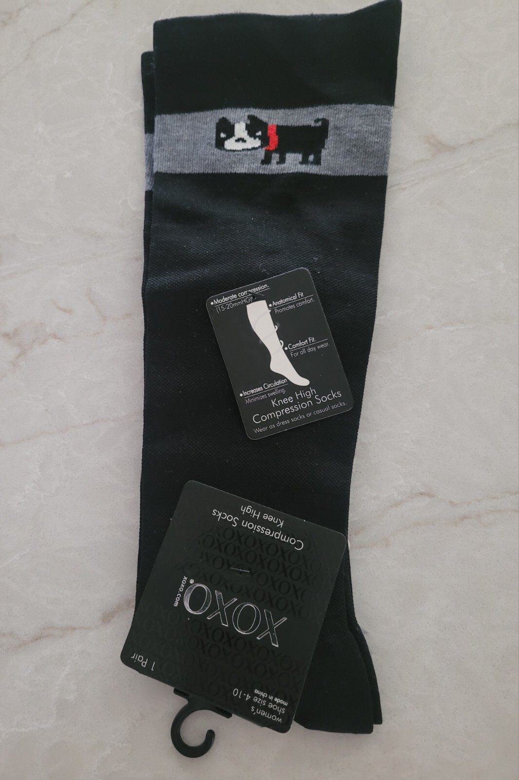 Knee High Compression Socks By OXOX, Black, Women's Shoe 4-10, Sock 9-11, New