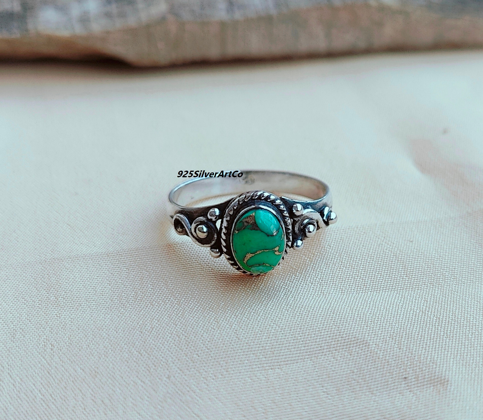 Green Copper Turquoise ring 925  Sterling Silver Handmade  Jewelry All Ring Size