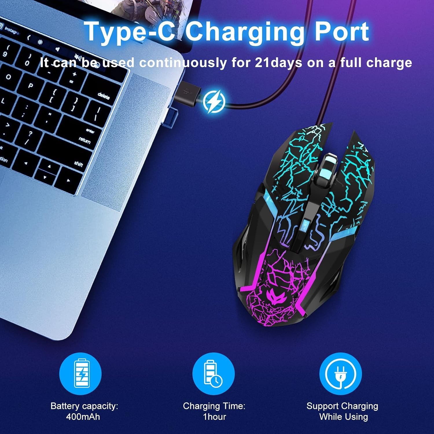 Wireless Gaming Mouse Silent RGB Rechargeable LED Optical USB Mouse