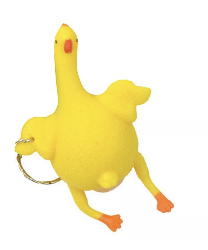 Egg Laying Chicken Squeezable Stress Keychain 2" Cute Toy