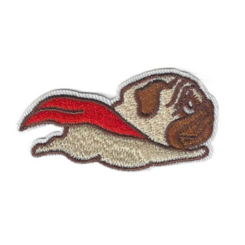 FLYING PUG IRON ON PATCH 2.4" Cute Superhero Super Dog Embroidered Applique NEW