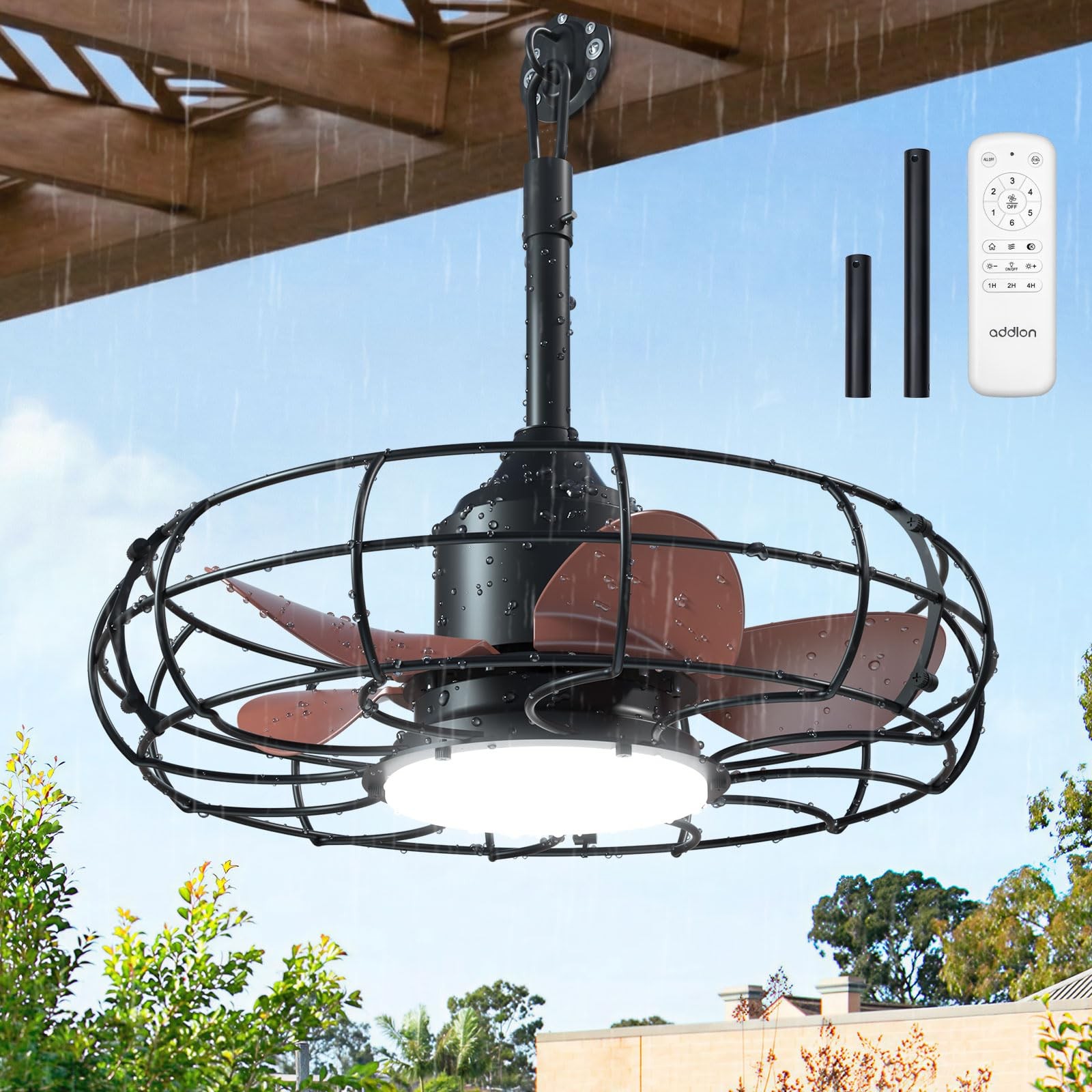 addlon 20 Inch Outdoor Ceiling Fan with Light for Patio, IP65 20 Inch, Bronze