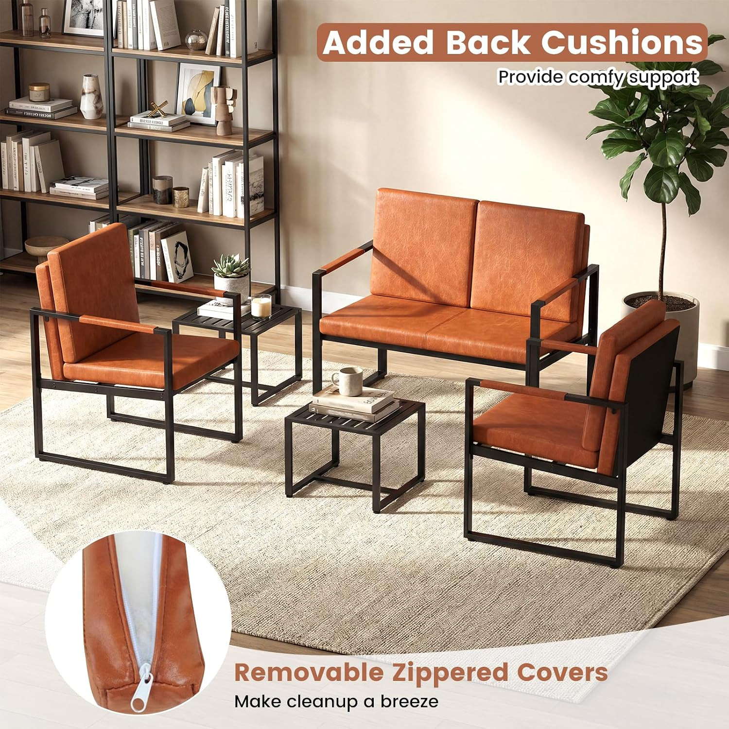 Stylish Brown Loveseat Sofa, 2-Seater with Metal Frame & Removable Cushions