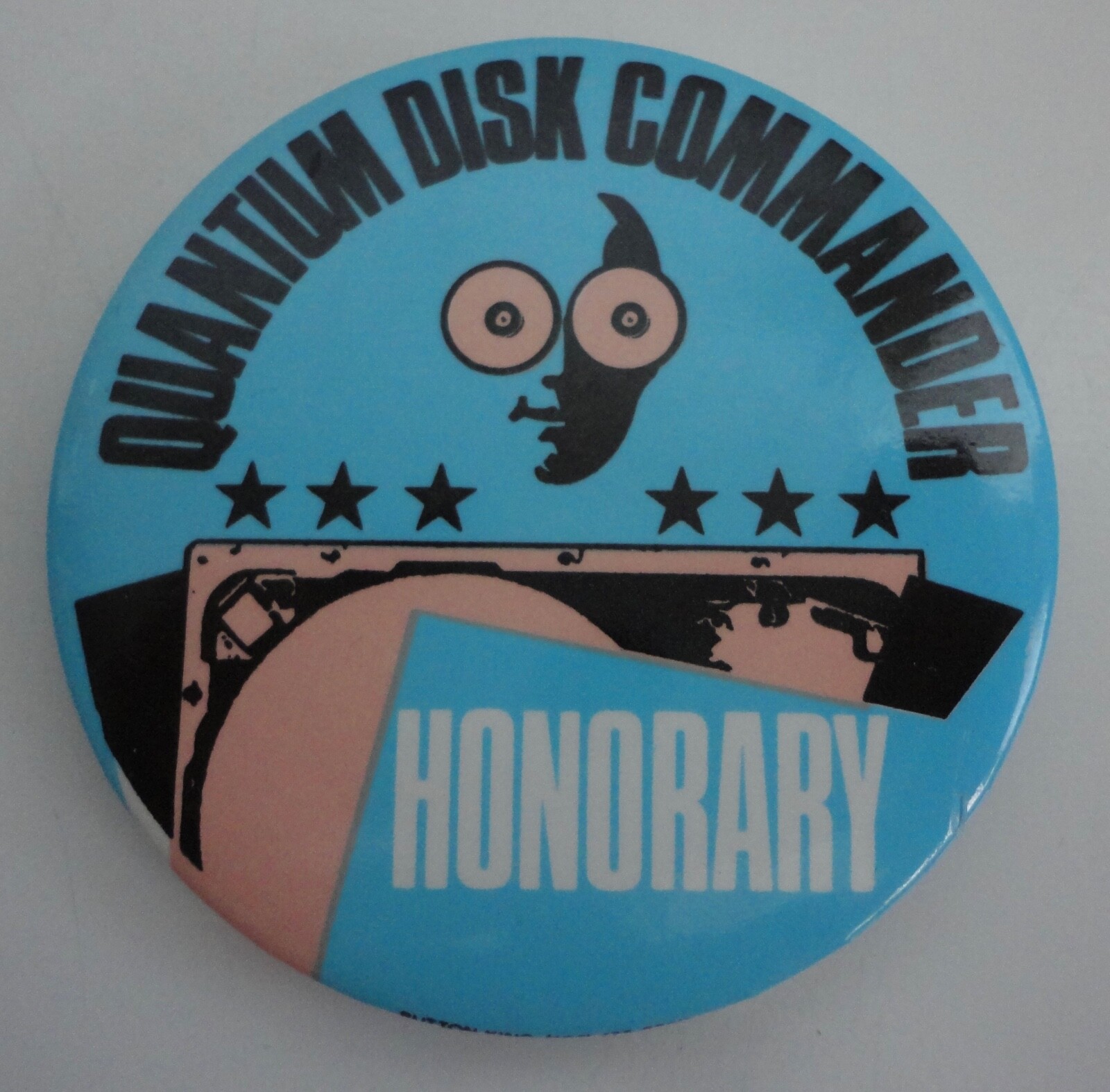 HONORARY QUANTUM DISK COMMANDER Vintage Computer Advertising Button Pin
