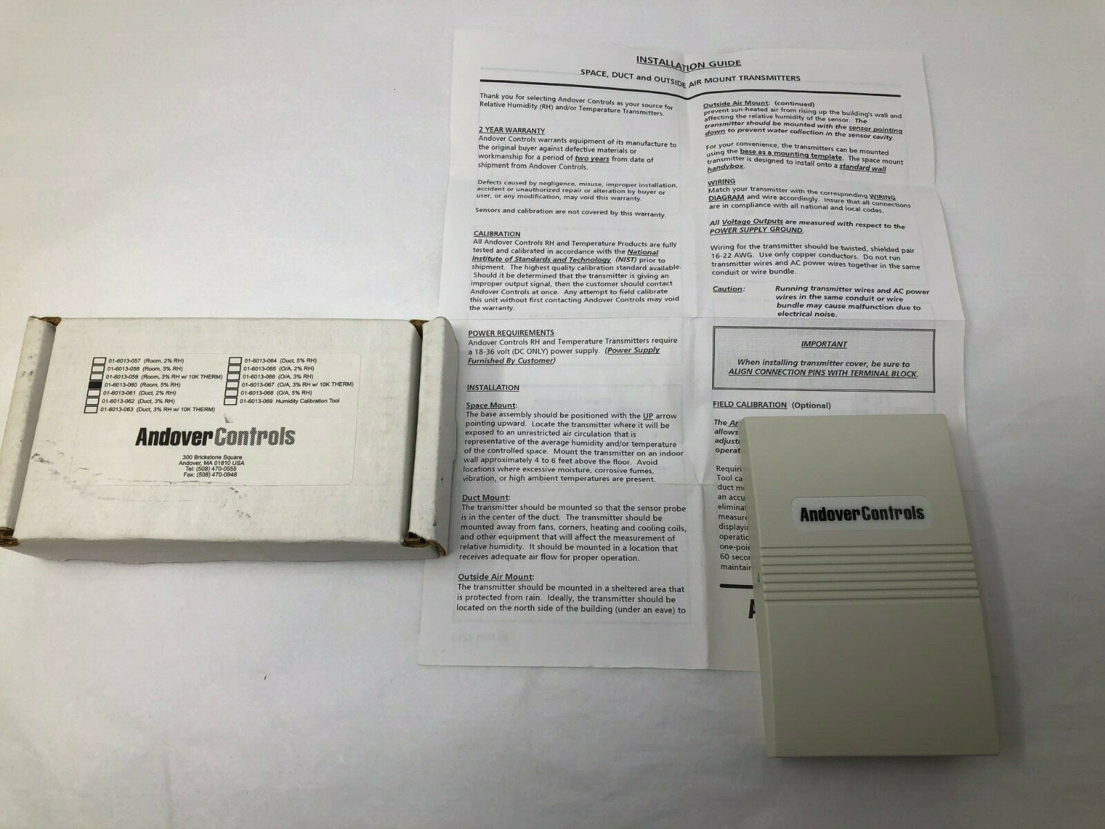 Andover Controls 01-6013-060 Room 5% Relative Humidity Sensor