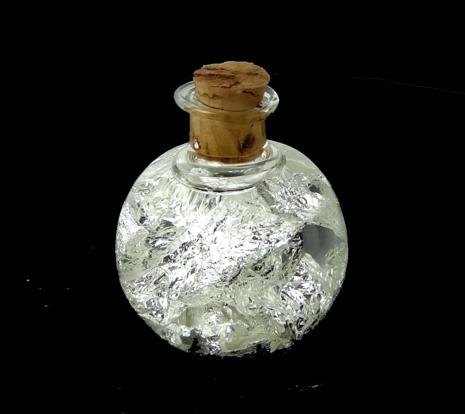 Genuine Silver Flakes Floating Brazilian Glass Bottle Display 32x25mm
