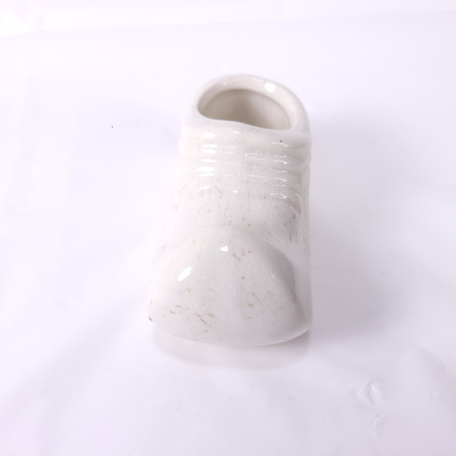 Small Shoe Planter Ceramic Figurine Vintage White Clog Elf Shoe