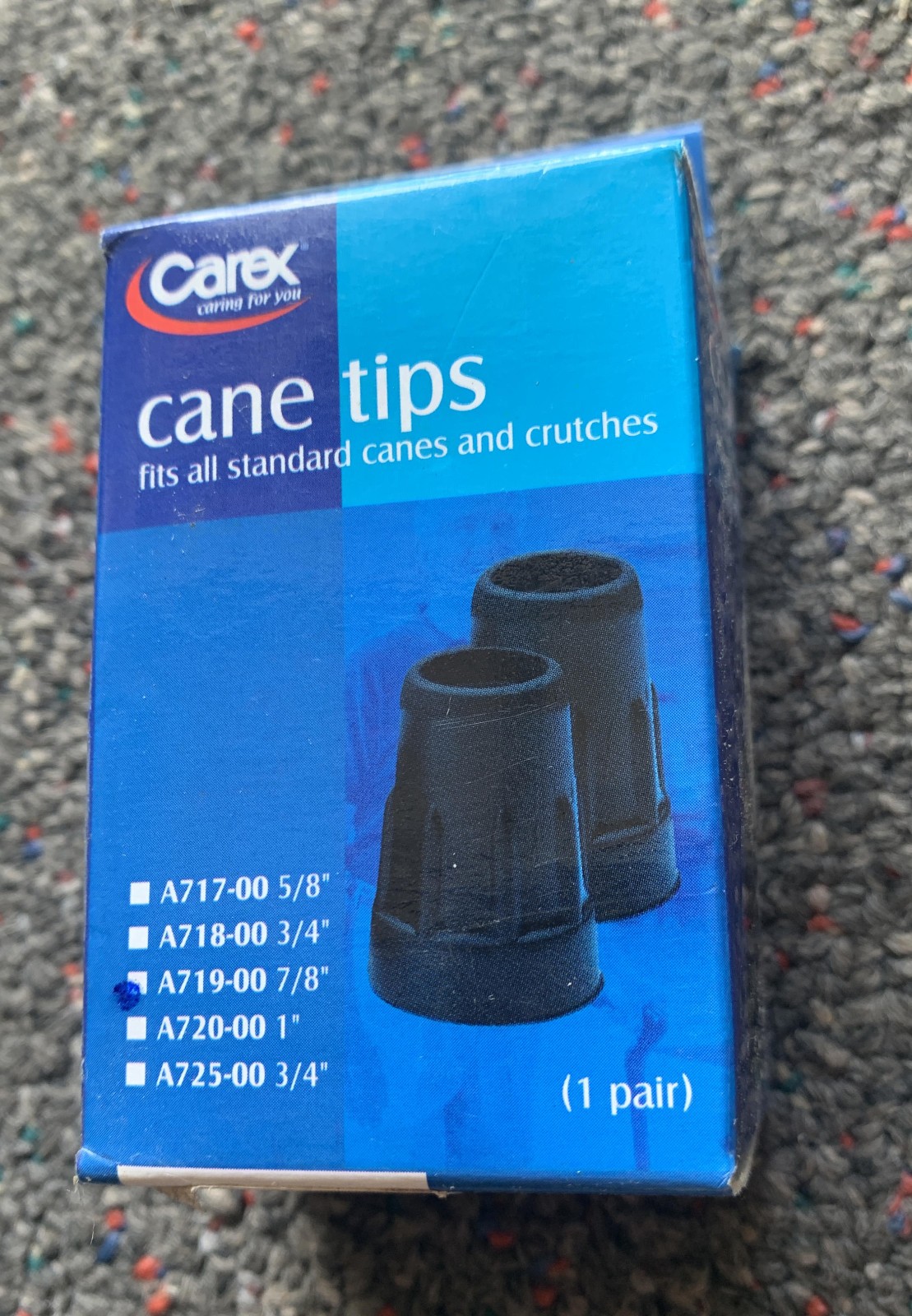 Cane Tips Carex A719-00 7/8in Black/2 Pack - New