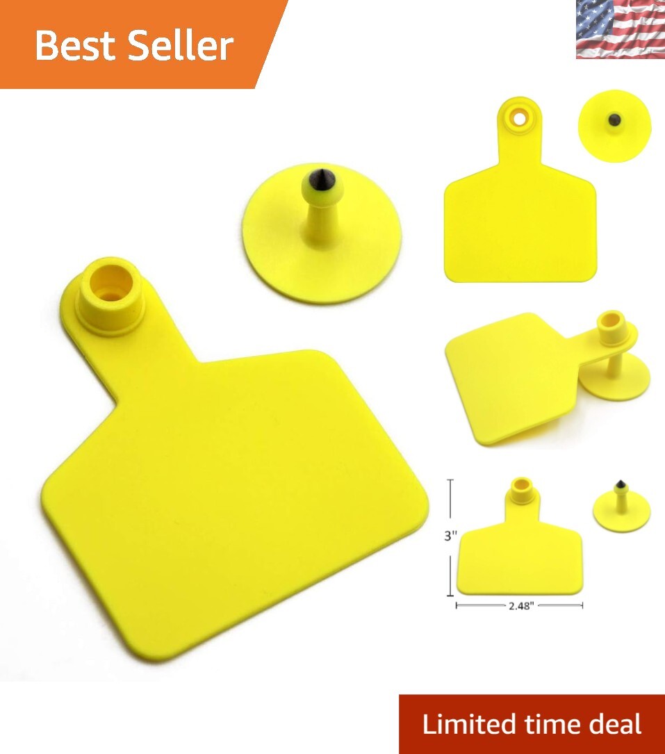 100 Piece Yellow Ear Tags - Durable Plastic for Cattle and Livestock Tracking