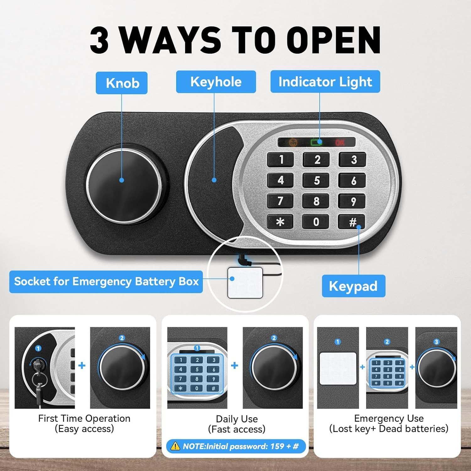 3.0 Cuft Fireproof Waterproof Safe with Digital Keypad & LED Light