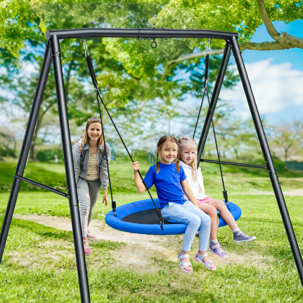 440lbs Metal Playground Swing Set Outdoor Kids Children Backyard w/ Round Seat