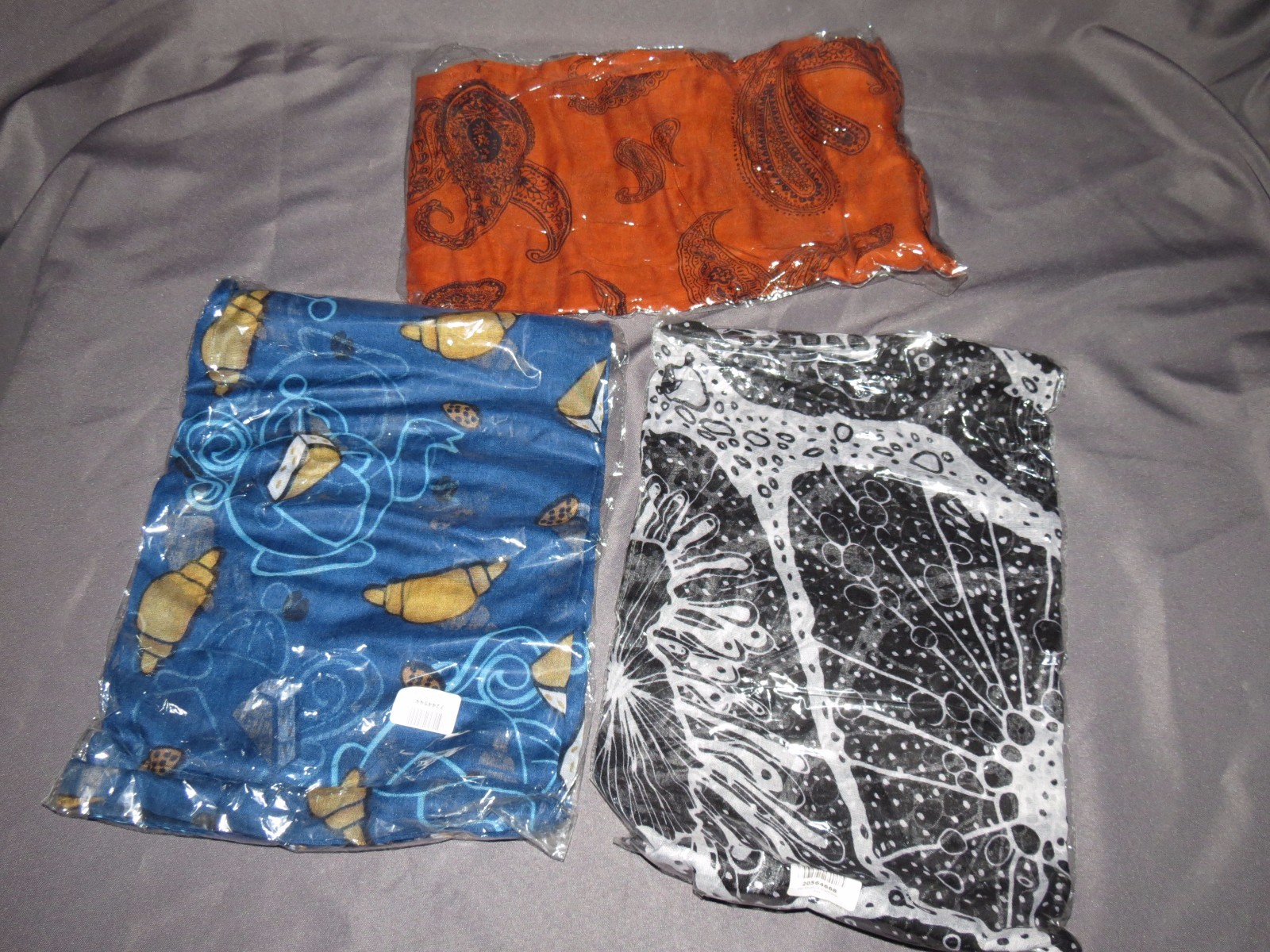 Set of 3 Viscous Sheer Croissants Cells Paisley Scarves Wraps Shawls 40" x 70"