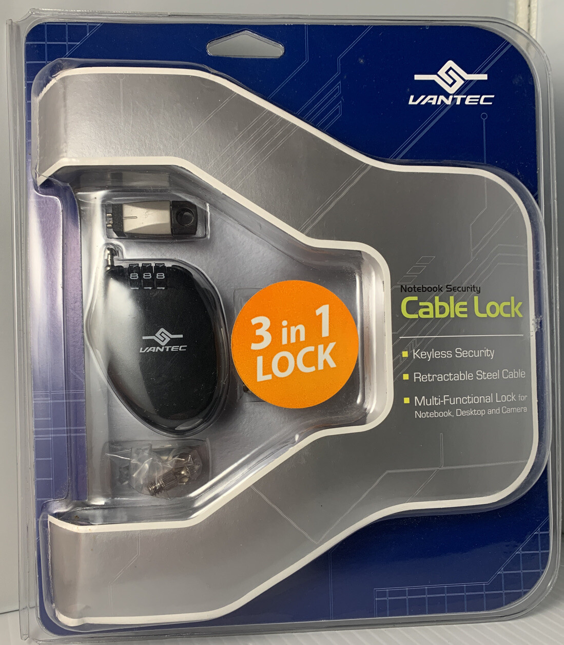 Vantec 3-In-1 Notebook Security Combo Cable Lock NBL-S100